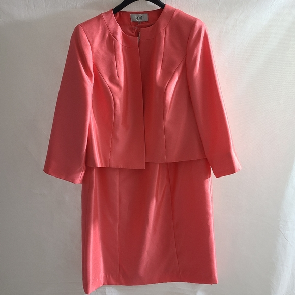 Le Suit women's coral open front jacket dress suit - Picture 3 of 4